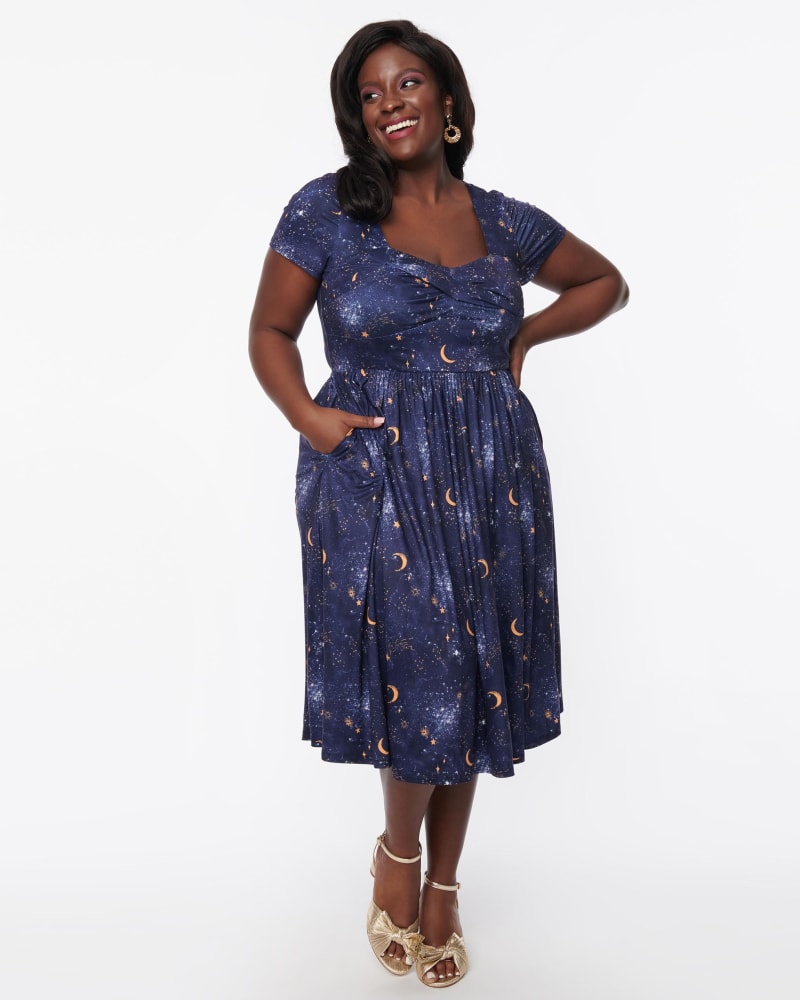 Navy swing best sale dress plus size